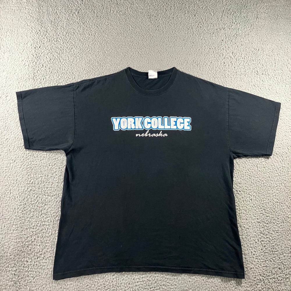 Retro Gildan York College T-Shirt Men XL‎ Black Nebraska Graphic S/S Grunge y2k